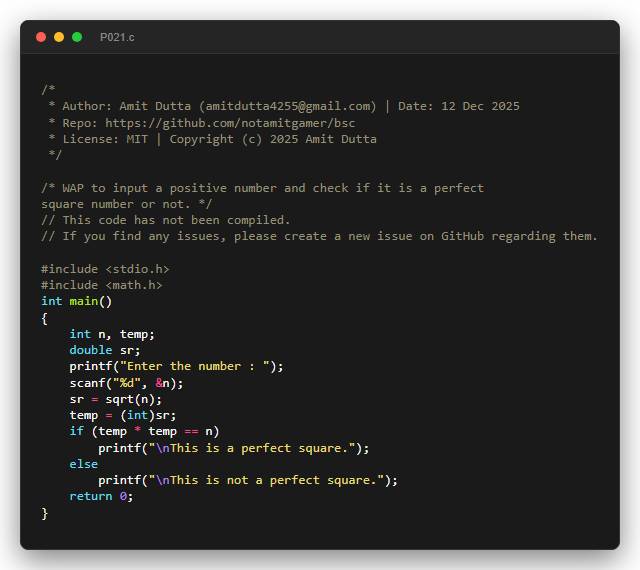 WAP to input a positive number and check if it is a perfect square number or not.